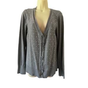 DKNY Gray Studded Cardigan Sweater Size M